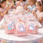 Personalizzato fantasia Unicorno iniziale Borsa regalo trasparente con fiocco nastro nome e testo uso quotidiano festa di compleanno regalo per bambino ragazza figlia