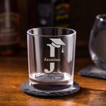 Spersonalizowany Grad Cap Initial Name 10 uncji Whiskey Rocks Glasses Slate Coaster ze szkołą i tekstem Prezent na imprezę dla absolwentów pijących drinki