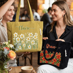 Personalisierte Geburt Blume große Kapazität Cord Tote Tasche mit Namen täglichen Gebrauch Geburtstag Muttertag Geschenk für Mama Frau Besties