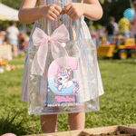 Personalizzato fantasia Unicorno iniziale Borsa regalo trasparente con fiocco nastro nome e testo uso quotidiano festa di compleanno regalo per bambino ragazza figlia