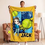 Personalisierte Multicolor Cartoon Tennis Charakter weiche Decke mit Namen Home Decor Team Geburtstag Geschenk für Tennisliebhaber