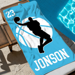 Personalised Basketball Player Silhouette Quick Dry Oversized Beach Towel with Name and Number Beach Party Summer Holiday Gift for Basketball Lover