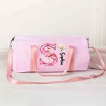 Personalised Cartoon Ballerina Initial Birth Flower Seersucker Duffle Bag with Name Travel Essential Game Day Birthday Gift for Ballet Dancers