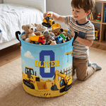 Panier de rangement personnalisé sur le thème des véhicules de construction avec nom et initiales Décoration de chambre Cadeau d'anniversaire pour garçons filles