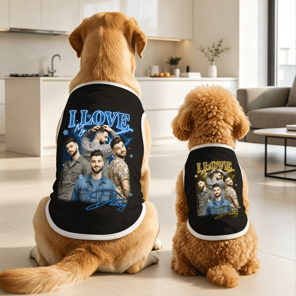 Personalized Photo Lightning Bolt Soft Cotton Dog Vest with Title Father's Day Birthday Gift for Men Pet Owners