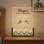 Personalized 1-6 Bees Flowers Acrylic LED Night Light with Name and Wooden Base Birthday Anniversary Gift for Women