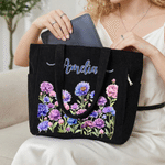 Personalisierte Geburt Blume große Kapazität Cord Tote Tasche mit Namen täglichen Gebrauch Geburtstag Muttertag Geschenk für Mama Frau Besties