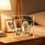 Placa acrílica cuadrada personalizada con 2 fotos en collage y nombre Decoración para el hogar Regalo conmemorativo para la madre del dueño de la mascota