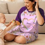 Personalised Watercolor Double Heart Birth Flowers Lounge Pyjamas with Names and Pockets Daily Wear Birthday Mother's Day Gift for Grandma Mom