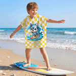 Personalised Cartoon Surfing Animals Quick-Dry Hooded Beach Towel with Name Beach Vacation Pool Party Birthday Gift for Kids Boys Girls
