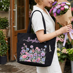 Personalisierte Geburt Blume große Kapazität Cord Tote Tasche mit Namen täglichen Gebrauch Geburtstag Muttertag Geschenk für Mama Frau Besties