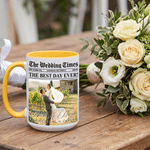 Personalized Unique Newspaper Backdrop Photo 11 oz 15 oz Ceramic Mug with Name and Date Wedding Anniversary Gift for Couples