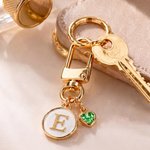 Personalized Minimalist Heart Birthstone Bag Charm Keychain with Initial Daily Use Birthday Anniversary Gift for Women Girls
