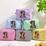Personalisierte Multicolor Geburt Blume Cartoon Pferd gestreifte Kosmetiktasche mit Namen tägliche Reise wesentliche Geburtstagsgeschenk für Frauen Pferdeliebhaber