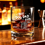 Personalised Best Dog Dad Ever Dog Paw Print 10 oz Rock Whiskey Glass with Names Daily Use Father's Day Gift for Father Pet Owner