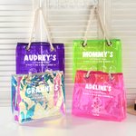 Personalized Cartoon Line Art Transparent Tote Bag with Name Travel Essentials Mother’s Day Birthday Beach Party Gift for Grandma Woman