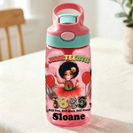 Personalised Cartoon Character Name 16 oz Kid's Water Bottle with Silicone Straw and Handle Juneteenth Gift for Black Boys Girls