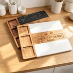 Personalized King of The Grill Acacia Marble 11 Pcs Cutting Board Coaster Set with Bowl and Spoon Father's Day Gift for Dad Grandpa