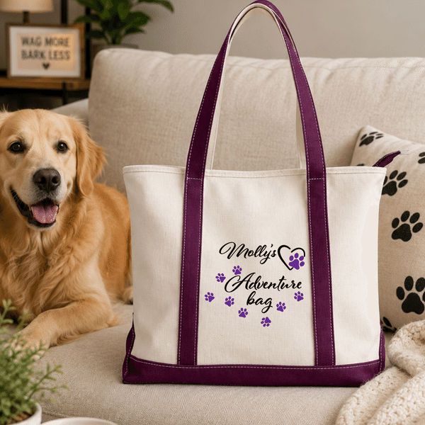 Personalised Multicolour Paw Print Canvas Tote Bag with Name Daily Use Anniversary Birthday Gift for Pet Lovers Owners