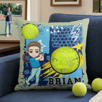 Personalised Cartoon Sport Character Design Soft Cushion Cover with Name Home Decor Game Day Team Gift for Tennis Pickleball Lover Player
