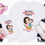 Personalized Sunflower Cartoon Mother and Child 100% Cotton Bodysuit and T-shirt Set First Mother's Day Baby Shower Gift for Baby Mom