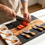 Personalized King of The Grill Acacia Marble 11 Pcs Cutting Board Coaster Set with Bowl and Spoon Father's Day Gift for Dad Grandpa