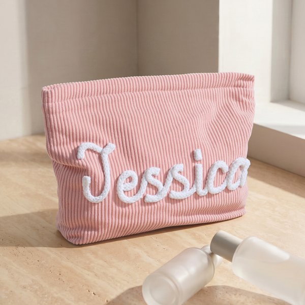 Personalized Multicolor Name Flower Lollipop Charm Corduroy Makeup Bag Daily Use Travel Essential Wedding Anniversary Gift for Bridesmaids Women