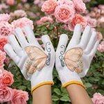 Personalised Birth Flower Butterfly Gardening Gloves with Name and Dotted Adhesive Gardening Protection Birthday Gift for Gardening Enthusiasts