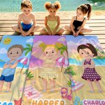 Gepersonaliseerd Cartoon Strand Kind Karakter Oversized Snel Droog Strandlaken met Naam Verjaardag Zomer Vakantie Zwembad Party Gift voor Jongens Meisjes