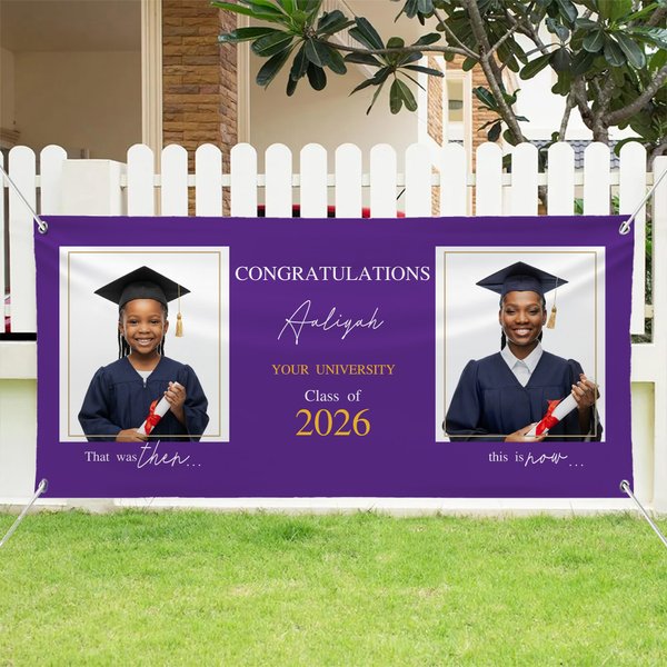 Personalized Past Recent Photo Graduation Banner with Name Blessing Message and School Name Graduation Ceremony Party Gift for 2026 Graduates
