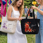 Personalized Multicolor Watercolor Floral Corduroy Large Capacity Tote Bag with Name Daily Use Birthday Bachelorette Party Gift for Her