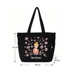 Bolso tote de pana personalizado de gran capacidad con personaje de dibujos animados flor de nacimiento y nombre regalo de cumpleaños para mujer