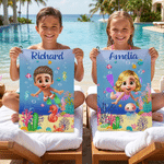 Gepersonaliseerde 3D-stijl Karakter Oceaan Dier Snel Droog Zachte Handdoek met Naam Dagelijks Gebruik Strandfeest Verjaardagscadeau voor Oceaanliefhebber