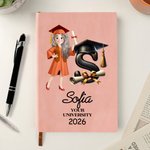 Personalizado Cartoon Graduación Nombre del personaje A5 A6 PU Cuaderno de cuero con el año y el texto Cumpleaños Regalo de graduación para los graduados
