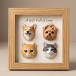 Personalized 3D Pet Head Portrait Sculpture Magnetic Wooden Frame Set with Text Desk Decor Birthday Keepsake Gift for Cat Dog Pet Lovers