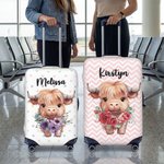 Personalizzato carino Highland mucca nascita fiore bagagli copertura protettiva si adatta 18-32 pollici valigia con nome viaggio accessori regalo di compleanno per le donne