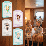 Personalized Cute Cruise Cartoon Character Palm Fridge Magnet with Title Name Text and Year Summer Travel Birthday Gift for Travel Lovers Woman Man