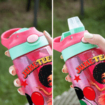 Personalised Cartoon Character Name 16 oz Kid's Water Bottle with Silicone Straw and Handle Juneteenth Gift for Black Boys Girls
