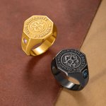 Anello personalizzato con pietre di nascita a monogramma retrò con nome inciso e nome della scuola Regalo di compleanno per laureati e compagni di classe