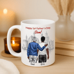 Personalised Father and Son Silhouette Ceramic Coffee Mug with Name Father's Day Birthday Gift for Dad Son
