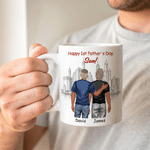 Personalised Father and Son Silhouette Ceramic Coffee Mug with Name Father's Day Birthday Gift for Dad Son