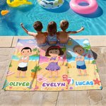 Gepersonaliseerd Cartoon Strand Kind Karakter Oversized Snel Droog Strandlaken met Naam Verjaardag Zomer Vakantie Zwembad Party Gift voor Jongens Meisjes