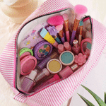Personalisierte Multicolor Geburt Blume Cartoon Pferd gestreifte Kosmetiktasche mit Namen tägliche Reise wesentliche Geburtstagsgeschenk für Frauen Pferdeliebhaber