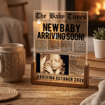 Personalisierte Vintage Zeitung Foto Acryl LED-Nachtlicht mit Namen ersten Vatertag Geburtstag Geschenk für neue Eltern