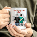 Personalised Father and Son Silhouette Ceramic Coffee Mug with Name Father's Day Birthday Gift for Dad Son