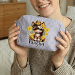 Personalisierte Multicolor Geburt Blume Cartoon Pferd gestreifte Kosmetiktasche mit Namen tägliche Reise wesentliche Geburtstagsgeschenk für Frauen Pferdeliebhaber