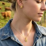 Personalized Highland Cow Love Birthstone Necklace Earrings Dainty Jewellery Daily Wear Birthday Gift for Women Highland Cow Lovers
