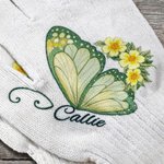 Personalised Birth Flower Butterfly Gardening Gloves with Name and Dotted Adhesive Gardening Protection Birthday Gift for Gardening Enthusiasts