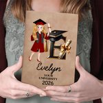 Personalizado Cartoon Graduación Nombre del personaje A5 A6 PU Cuaderno de cuero con el año y el texto Cumpleaños Regalo de graduación para los graduados