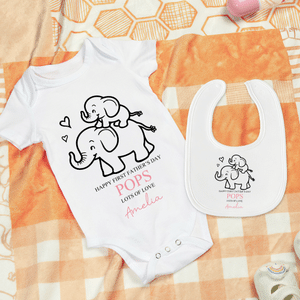 Personalised Parent-Child Animal Design 100% Cotton Bib Baby Bodysuit Matching Outfit with Name First Father's Day Birthday Gift for Newborns
